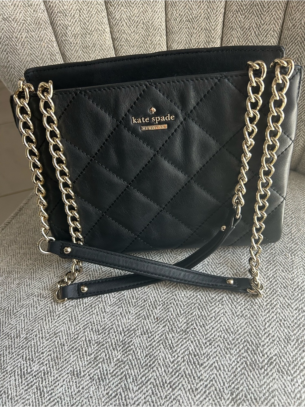 kate spade New York Quilted Black Leather Chain-Handle Shoulder Bag